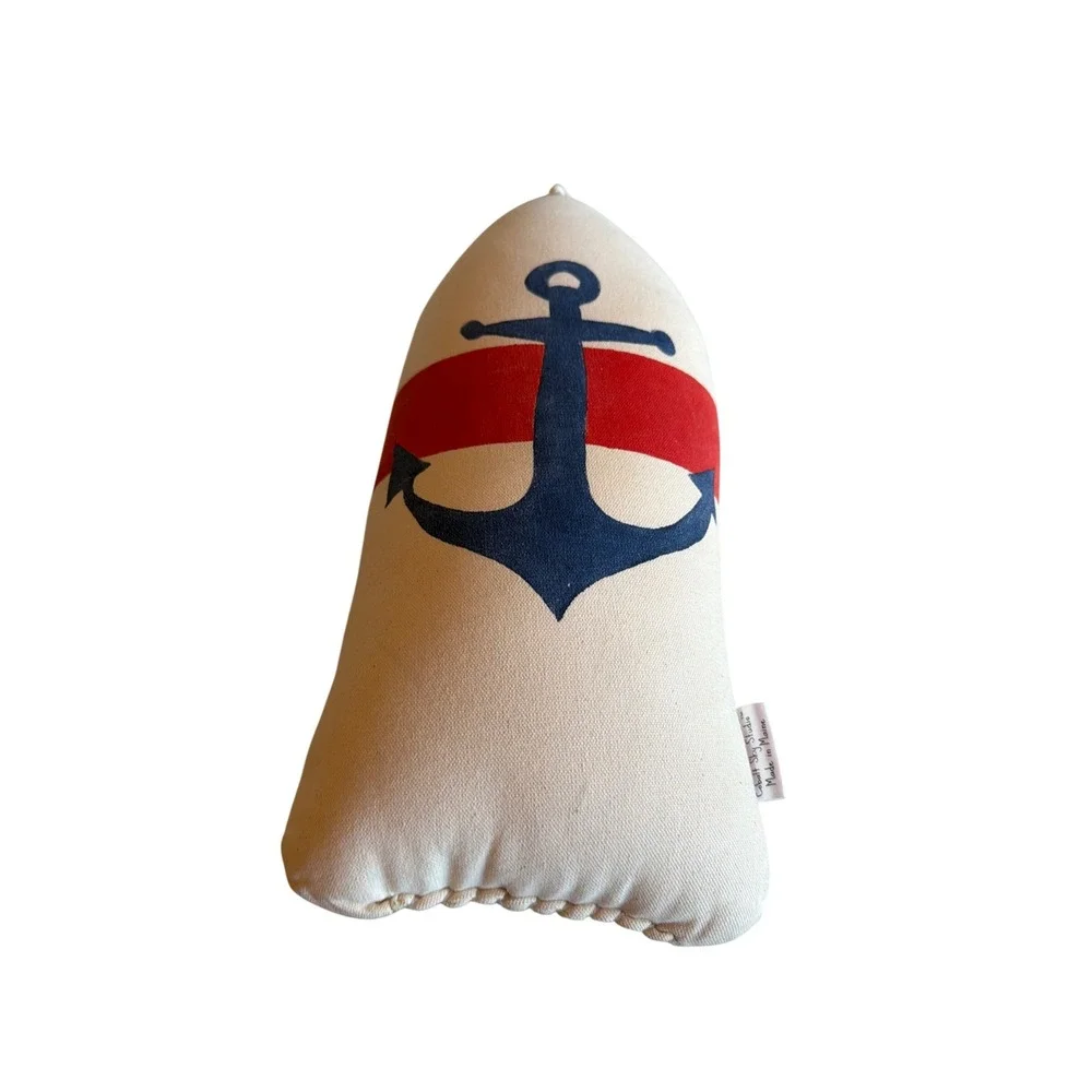 Cobalt Sky Studio‎ Buoy Pillow Cream Red Navy Anchor Nautical Maine Made Decor